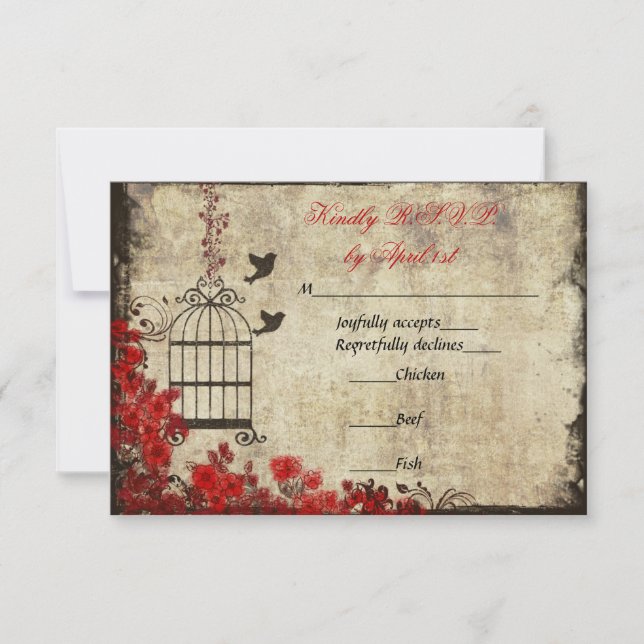 Vintage Birdcage Wedding RSVP Red (Anverso)