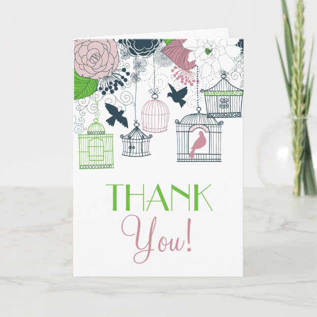 Vintage Birdcages Spring Floral Gracias Tarjeta (Anverso)