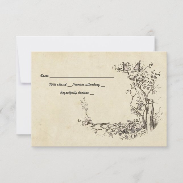 Vintage Birds Cream RSVP (Anverso)