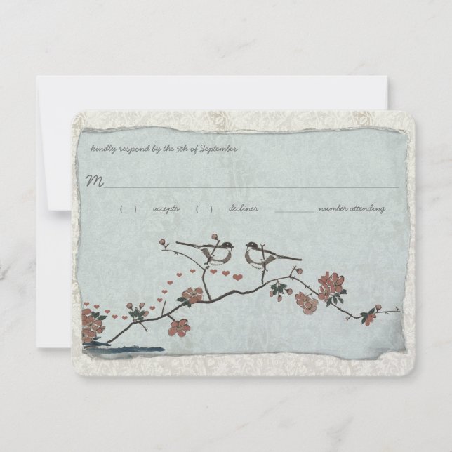 Vintage Birds Damask Wedding RSVP (Anverso)
