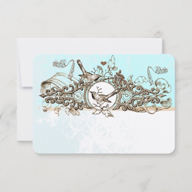 Vintage Birds Scroll de Bronce RSVP de Boda (Anverso)