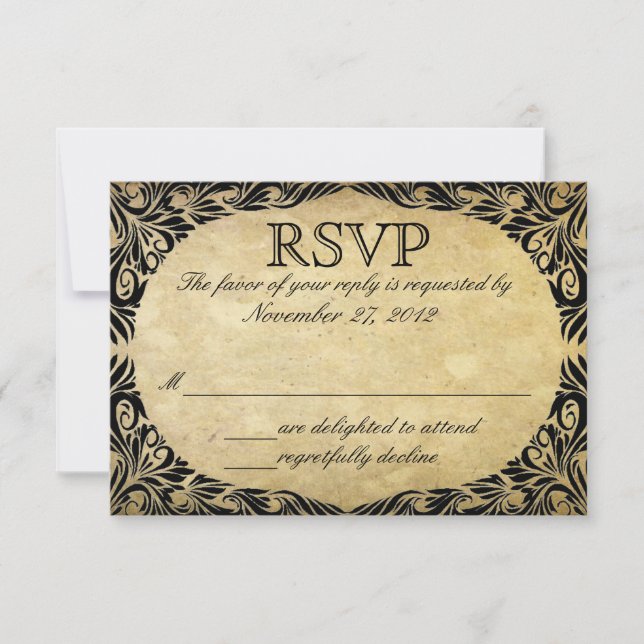 Vintage Black and Cream Wedding RSVP (Anverso)