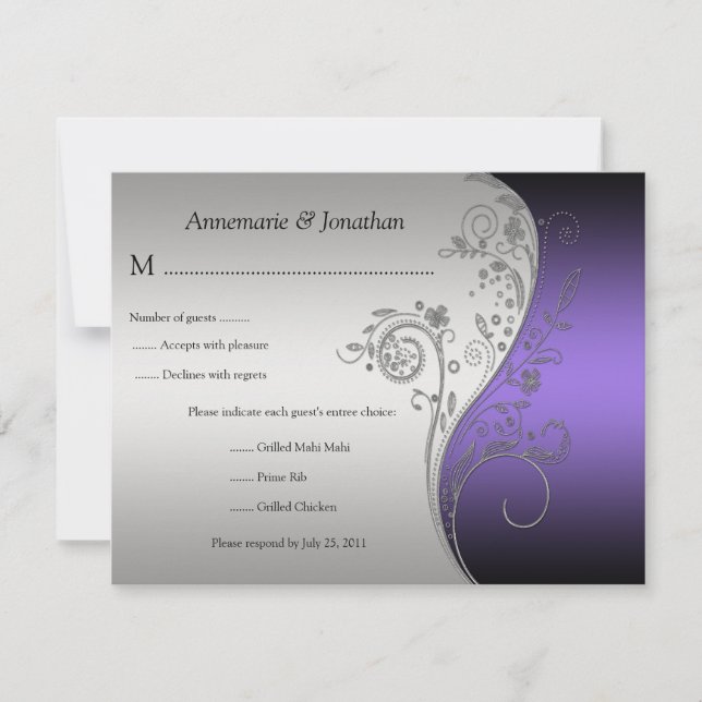 Vintage Black and Silver Floral RSVP (Anverso)