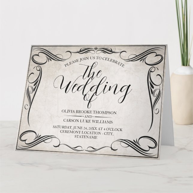 Vintage Black Art Deco Boda Invitación (Anverso)