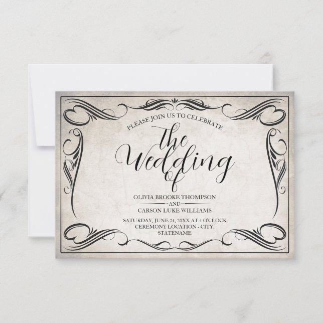Vintage Black Art Deco Boda Invitación (Anverso)