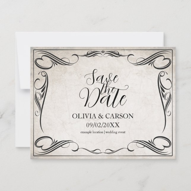 Vintage Black Art Deco Wedding Save the Date (Anverso)