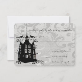 Vintage Black Bird Cage Pink Accent Wedding RSVP