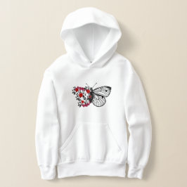 Vintage Black Butterfly Red Flower Green Leave