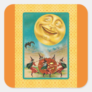 Vintage Black Cat Witch Halloween Pegatina