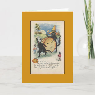 Vintage Black Cats Halloween Tarjeta de saludo