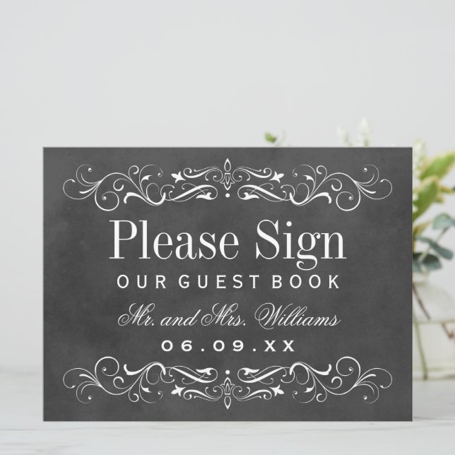 Vintage Black Chalkboard Boda Guest Book (Anverso de pie)
