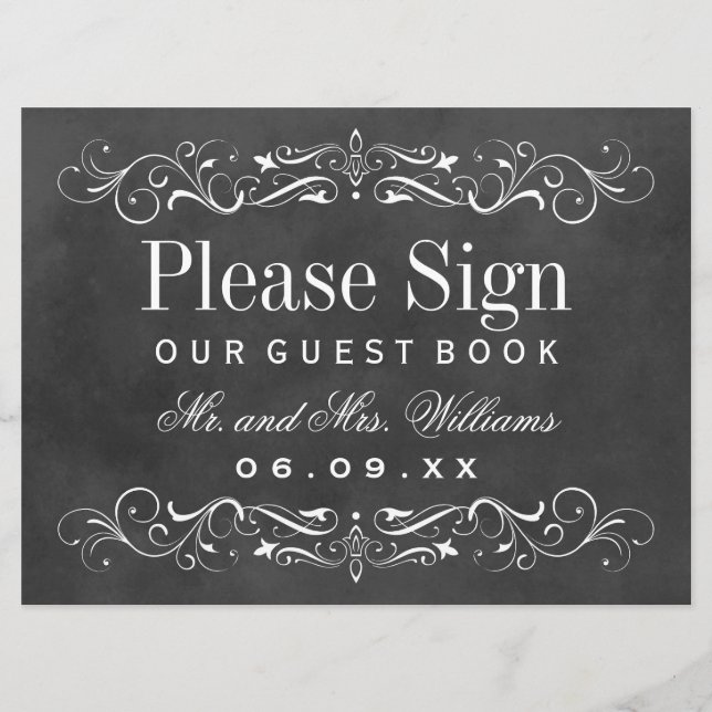 Vintage Black Chalkboard Boda Guest Book (Anverso)