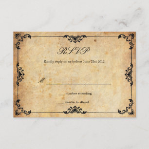 Vintage Black Floral Wedding RSVP Card