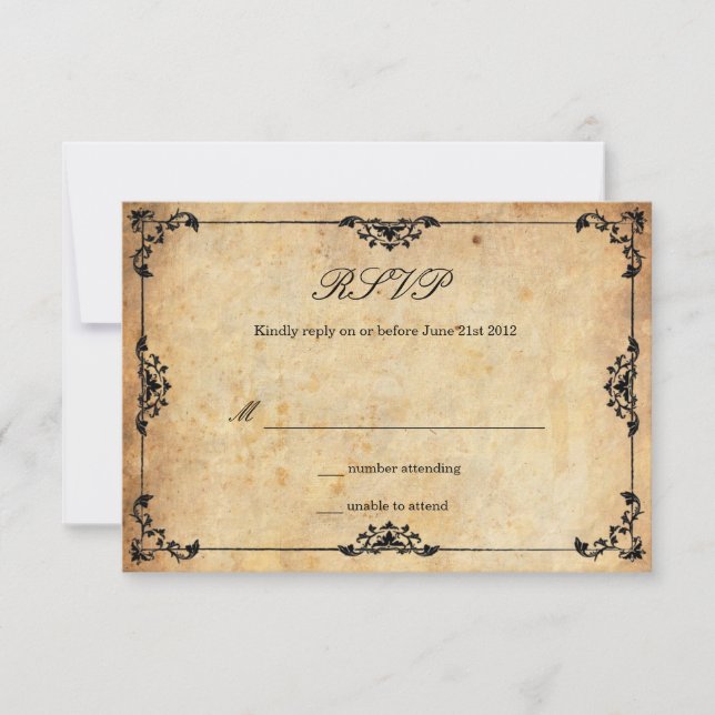 Vintage Black Floral Wedding RSVP Card (Anverso)