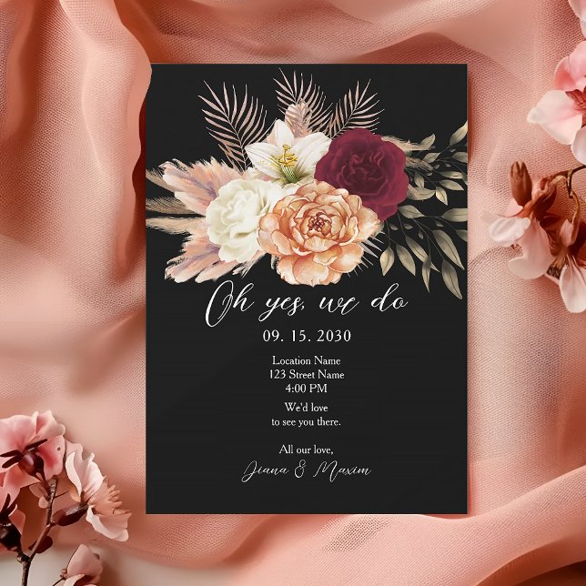 Vintage Black Floral Wedding Tarjeta de recepción (Subido por el creador)