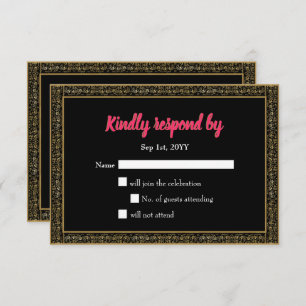 Vintage Black Gold Floral Lace Frame Pink Rsvp