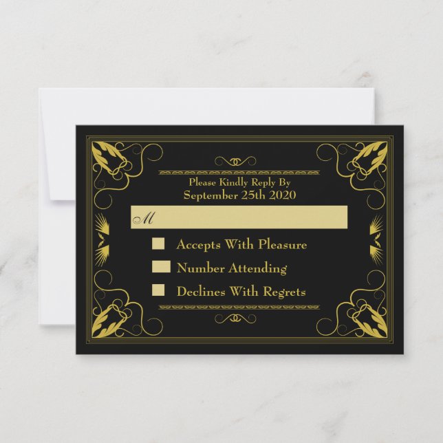 Vintage Black Gold Wedded Age Wedding RSVP (Anverso)