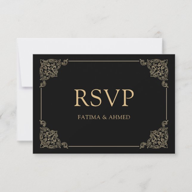 Vintage Black Islamic Wedding RSVP Card (Anverso)