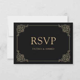 Vintage Black Islamic Wedding RSVP Card