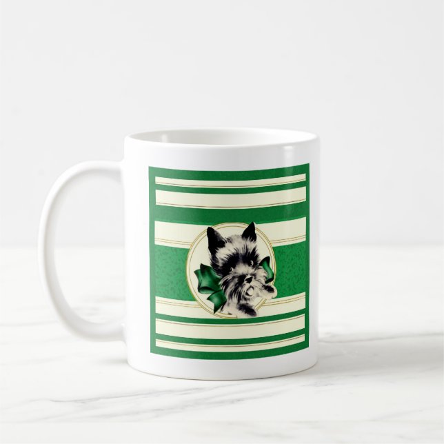 Vintage Black Scottish Terrier en la taza verde (Izquierda)