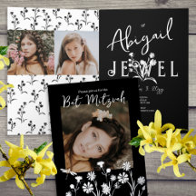Vintage Black & White Floral Photo Bat Mitzvah