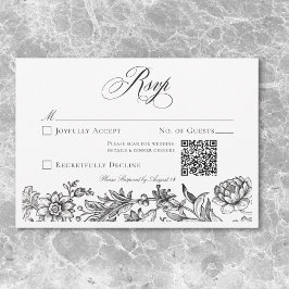 Vintage Black & White Tapestry Floral Wedding RSVP