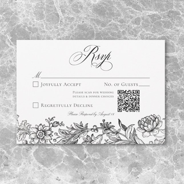 Vintage Black & White Tapestry Floral Wedding RSVP (Vintage Black & White Tapestry Floral Wedding RSVP)