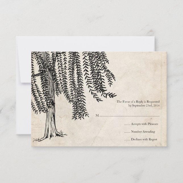 Vintage Black Willow Tree Wedding RSVP (Anverso)