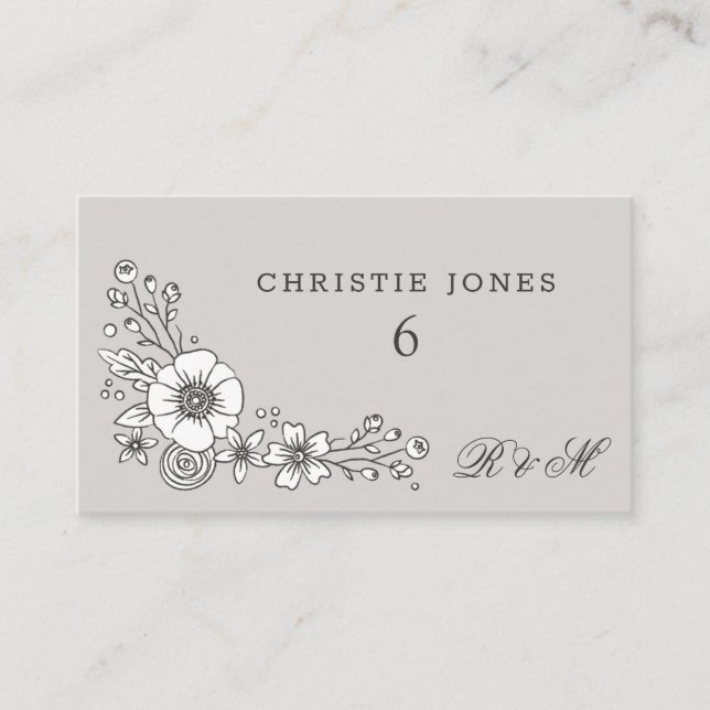 Vintage Blooms Floral Boda Tarjeta - Gris (Anverso)