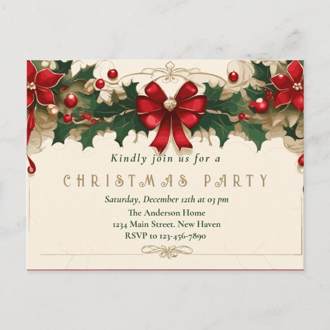 Vintage Blooms: Invitación Retro de Navidad (Anverso)