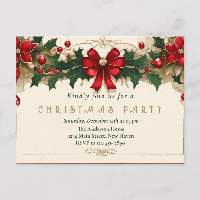 Vintage Blooms: Invitación Retro de Navidad (Anverso)