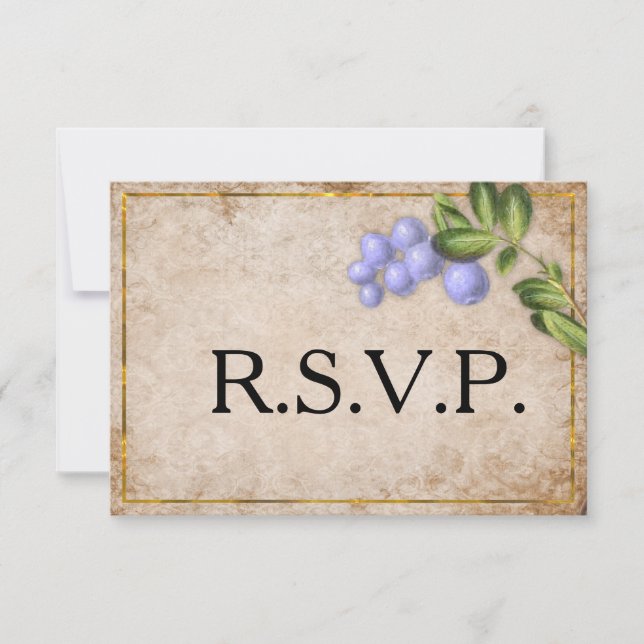 Vintage Blue Berries Wedding RSVP (Anverso)