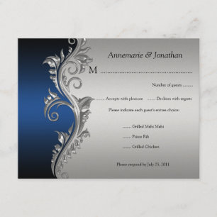 Vintage Blue Black and Silver Floral RSVP
