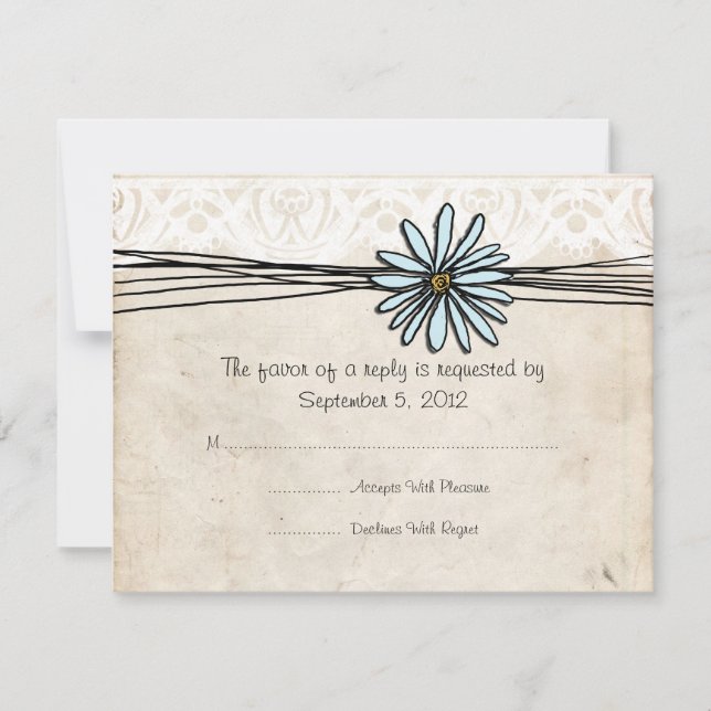 Vintage Blue Daisy Wedding RSVP (Anverso)