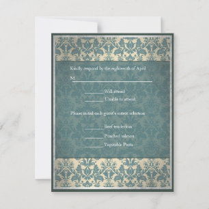 Vintage Blue Damask Wedding RSVP
