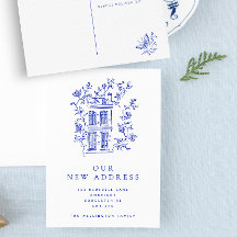 Vintage Blue Floral House Nueva Invitación de dire