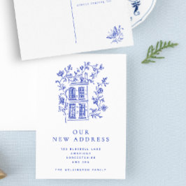 Vintage Blue Floral House Nueva Invitación de dire