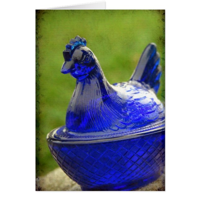Vintage Blue Glass Hen Con Textura (Frente)