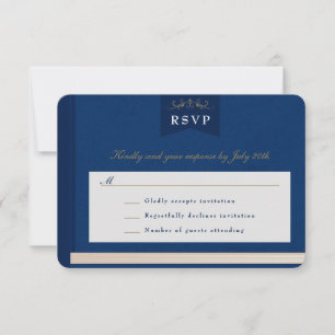 Vintage Blue Gold Chapter Book Wedding RSVP Card