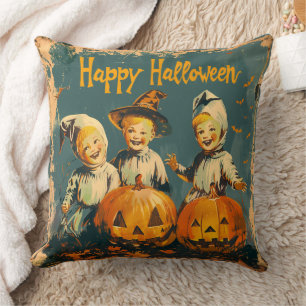 Vintage Blue Halloween Reversible Cojín decorativo