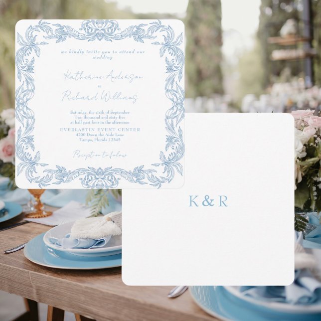 Vintage Blue Square Elegant Wedding  (Subido por el creador)