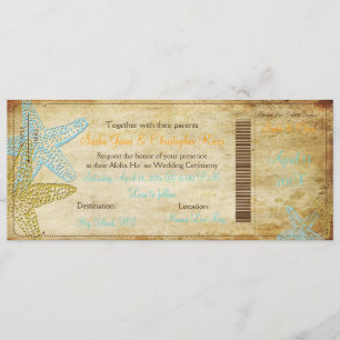 VINTAGE BLUE STARFISH BOARDING PASA INVITACIONES