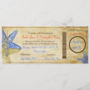 VINTAGE BLUE STARFISH BOARDING PASA INVITACIONES