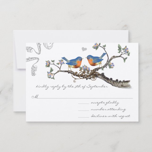 Vintage Bluebirds Blooming Branch Wedding RSVP (Anverso)