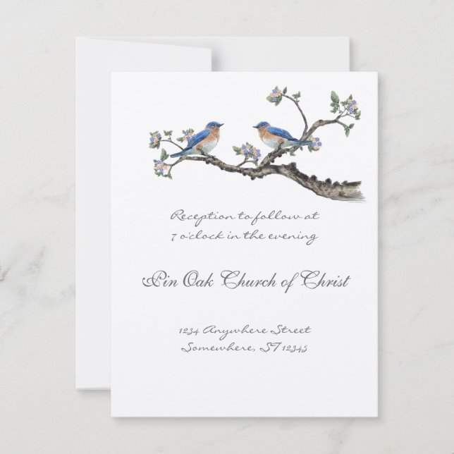 Vintage Bluebirds Boda Tarjeta de recepción (Anverso)