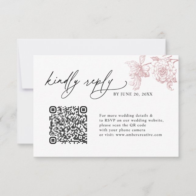  Vintage Blush Pink QR code Wedding RSVP Cards (Anverso)