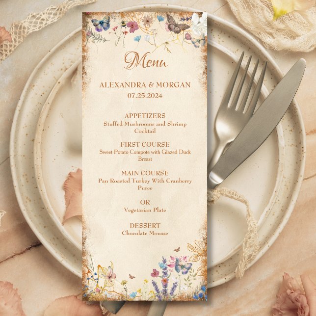Vintage Boho Butterfly Garden Wedding Menu (Subido por el creador)