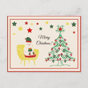 Vintage Bonito White Teddy Bear Feliz Navidad