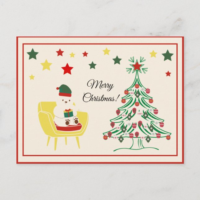 Vintage Bonito White Teddy Bear Feliz Navidad (Anverso)