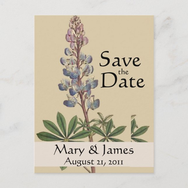 Vintage Botanicals Lupin Guardar postal de fecha (Anverso)